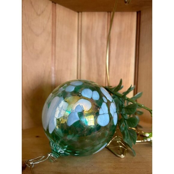 Vintage Handblown Glass Orb Christmas Ornament Green Holiday Decor - Picture 1 of 4